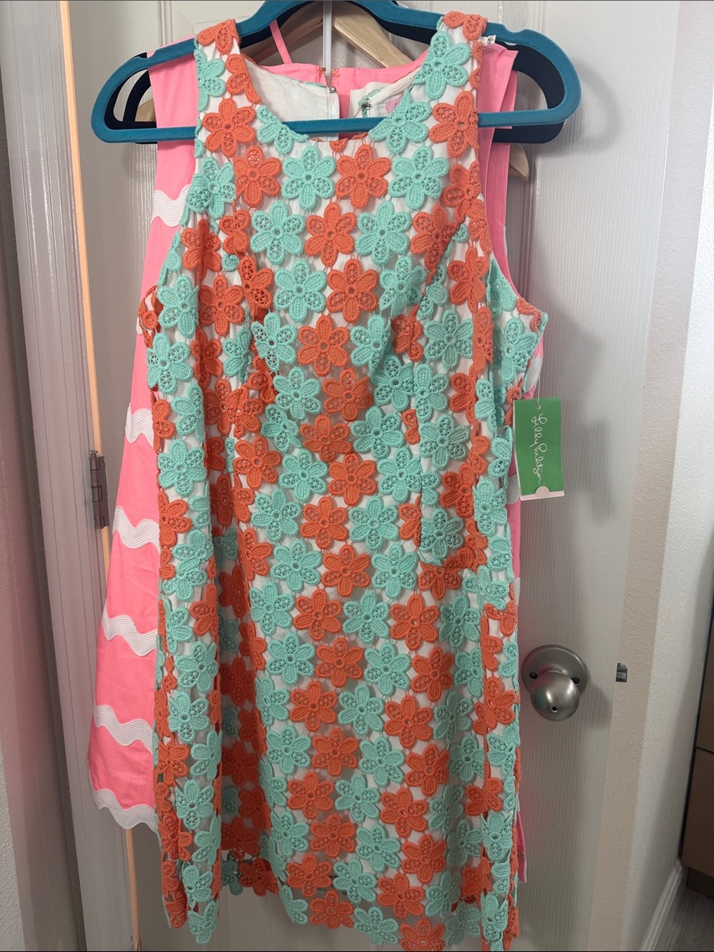 Lilly Pulitzer NWT Mint & Coral Two-Tone Crochet Flower Lace Dress 8